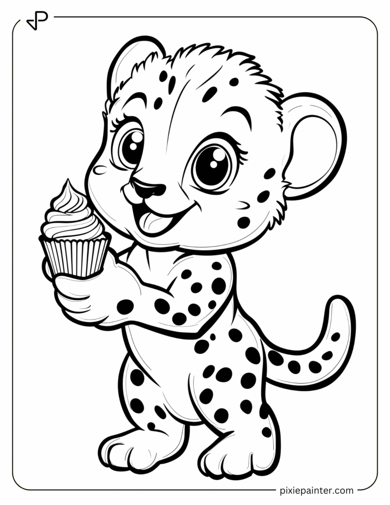 32. Baby Cheetah Holding a Cupcake
