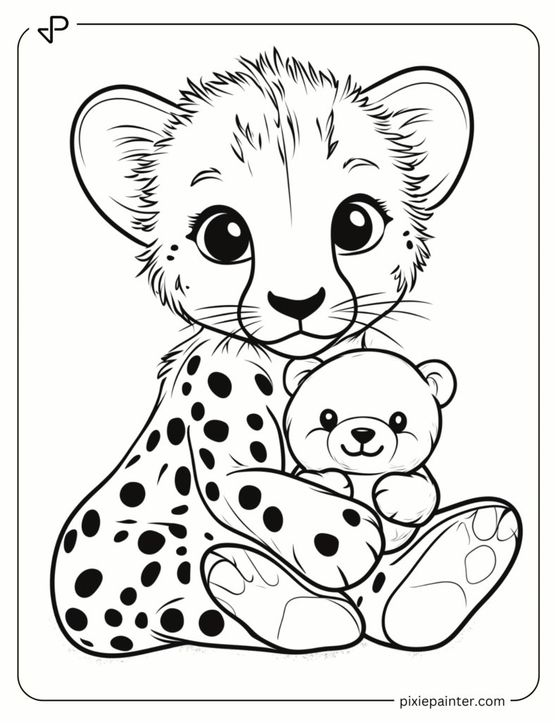 35. Baby Cheetah With Teddy Bear Toy