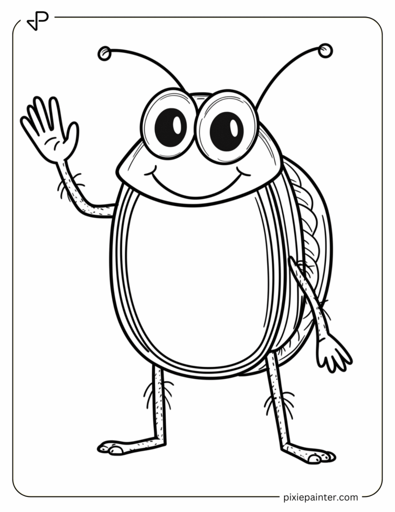 4. Happy Cockroach Waving Hello -Coloring Pages