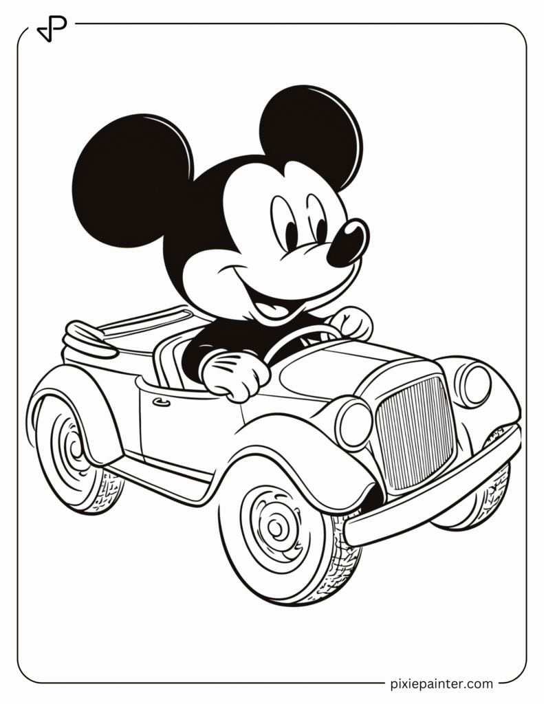 4. Mickey Mouse Driving a Car- Micky mousr characters coloring pages