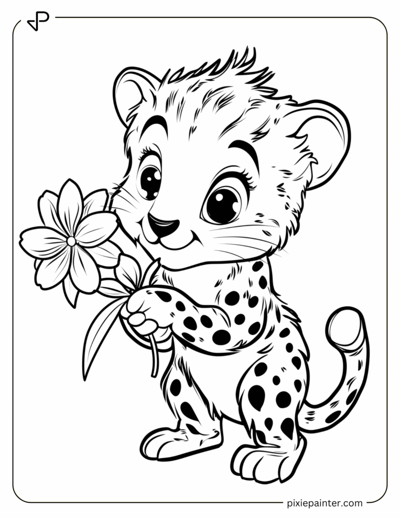 5. Cheetah Holding a Flower- coloring pages