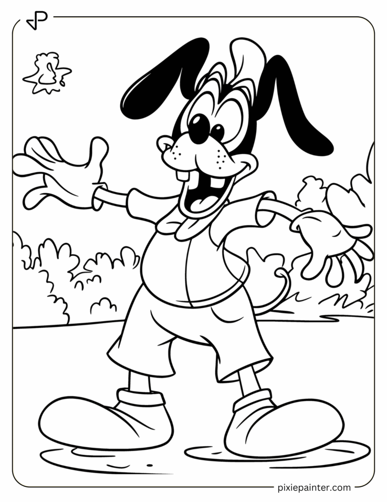 5. Goofy Balancing on One Foot- Micky mousr characters coloring pages