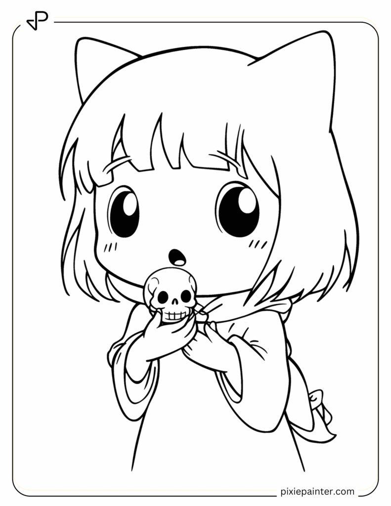 5. Kuromi Holding a Tiny Skull-Sanrio characters coloring pages