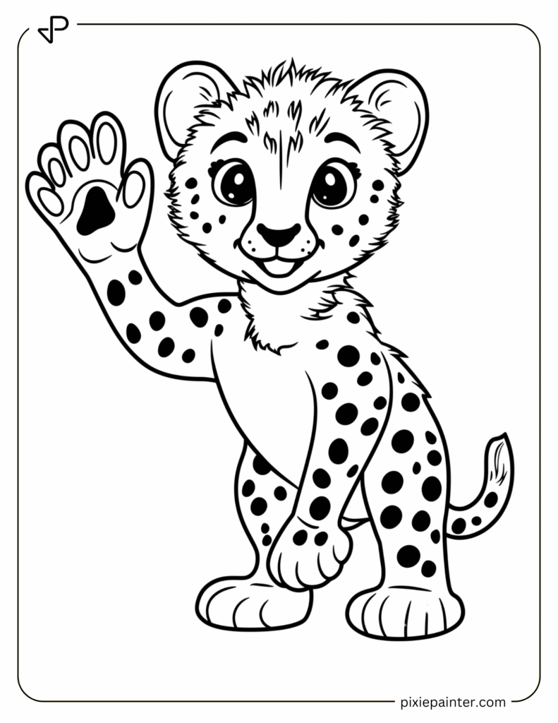 6. Cute Cheetah Waving- coloring pages