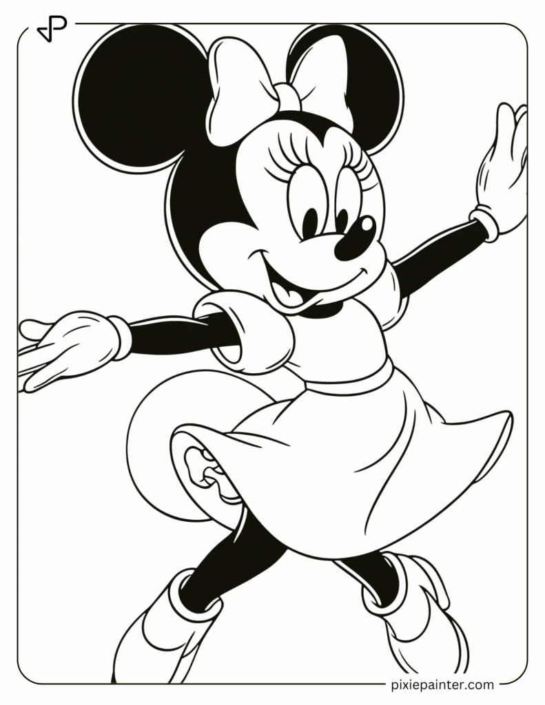 6. Minnie Mouse Dancing Gracefully- Micky mousr characters coloring pages