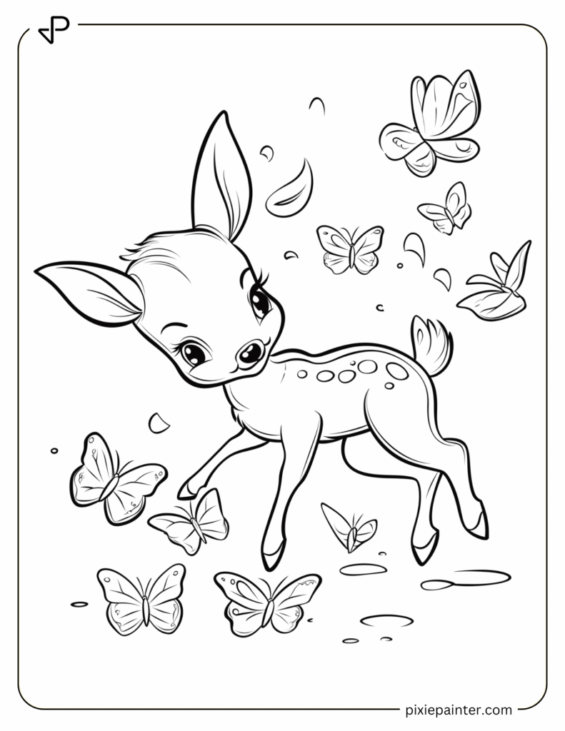 7. Baby Deer with Butterflies- coloring pages