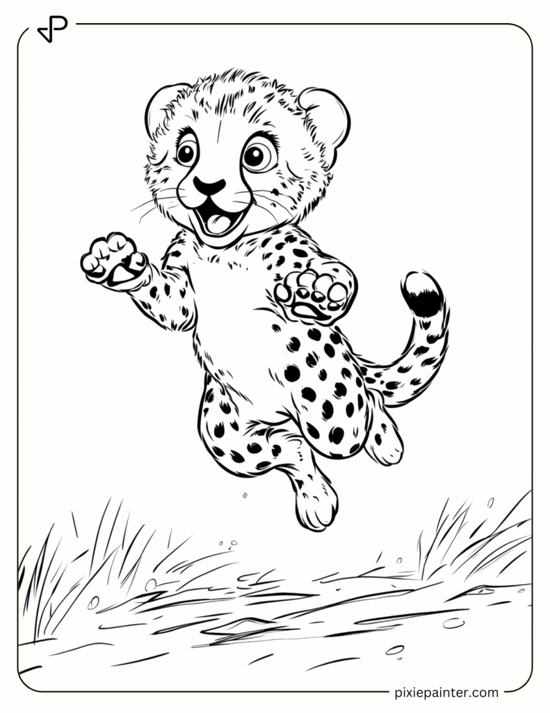 7. Cheetah Jumping With Joy- coloring pages