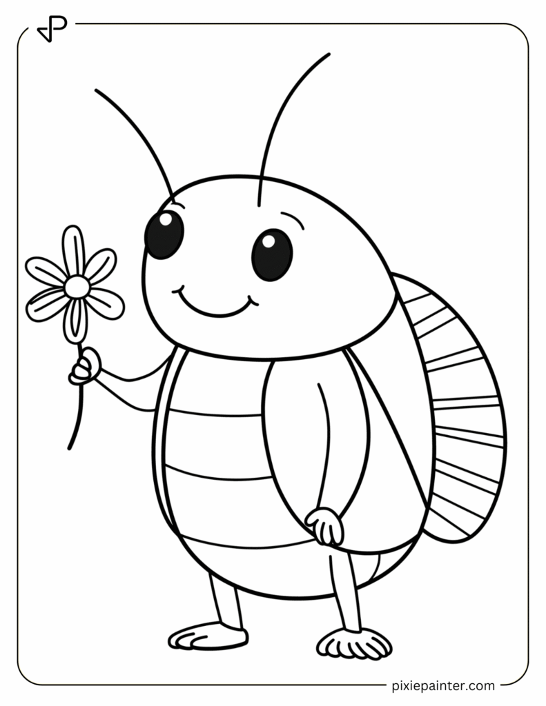 7. Cute Cockroach Holding a Flower-Coloring Pages