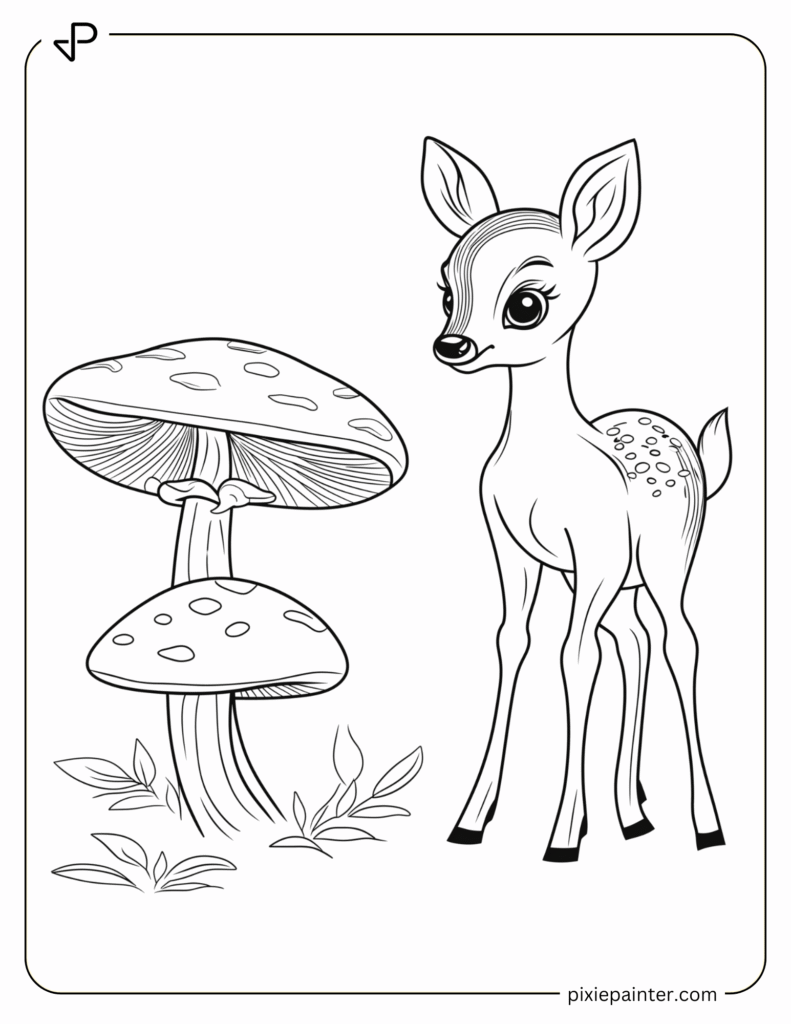 8. Baby Deer and a Mushroom- coloring pages