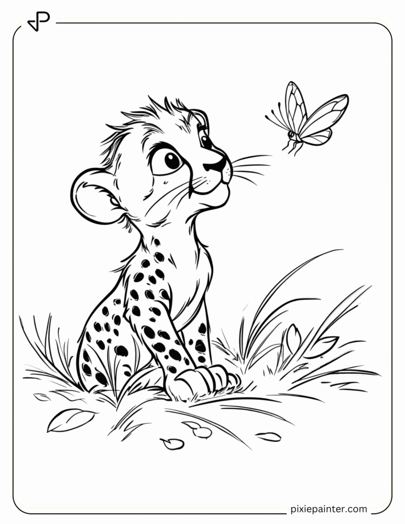 8. Cute Cheetah With a Tiny Butterfly- coloring pages