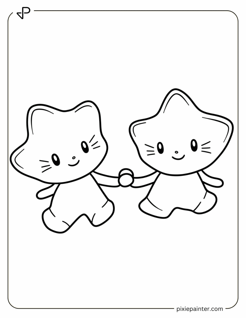 9. Little Twin Stars Holding Hands-Sanrio characters coloring pages