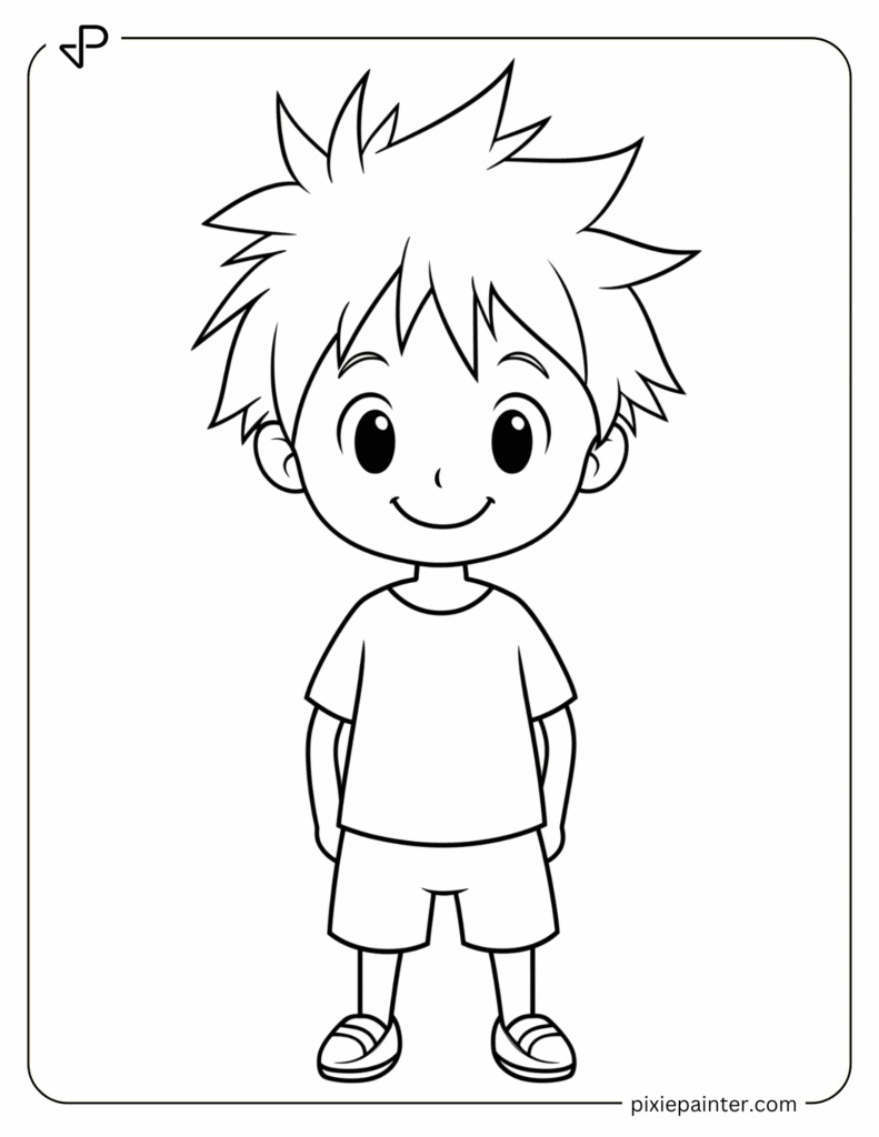 1. Anime Boy With Spiky Hair -Character Coloring Pages
