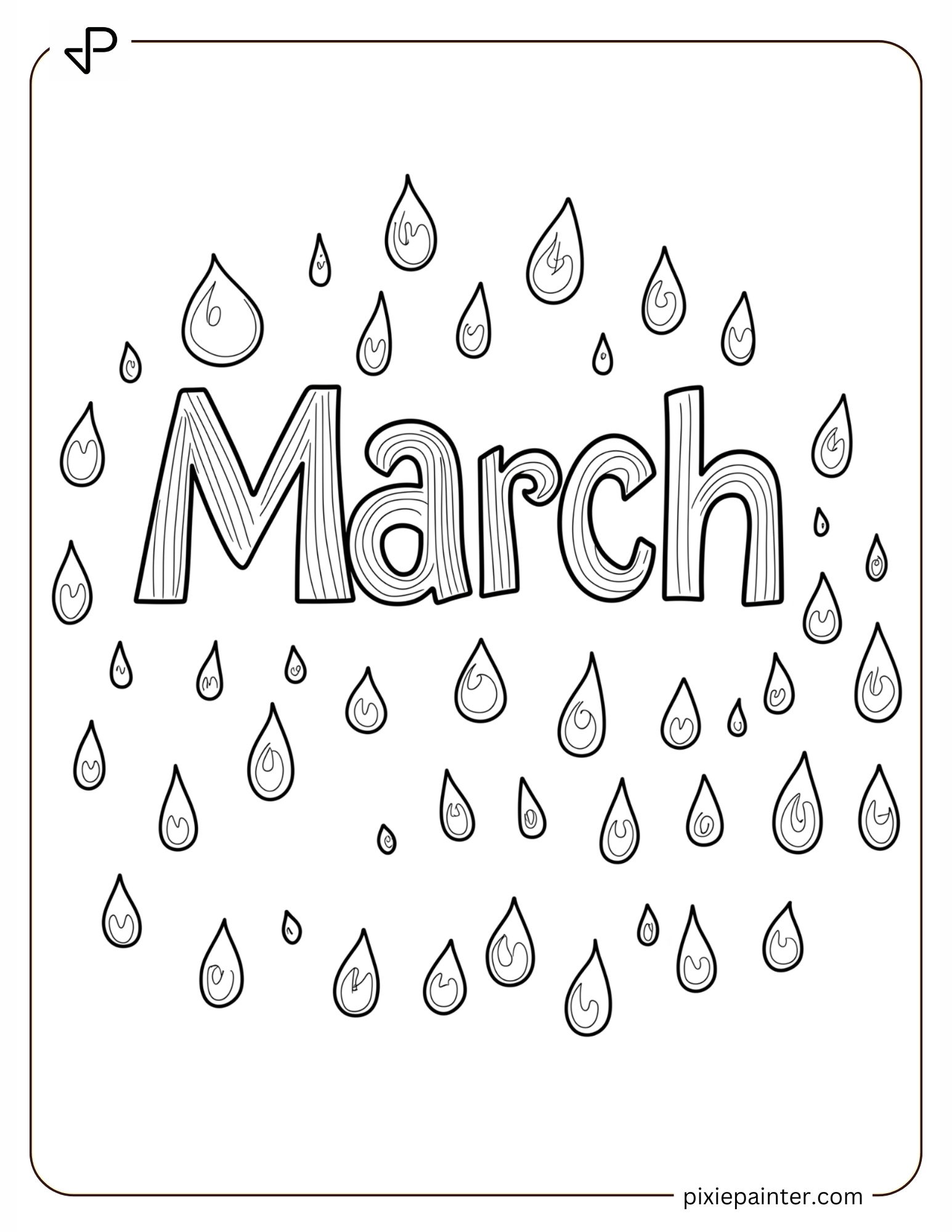 15. March Lettering with Raindrop Doodles