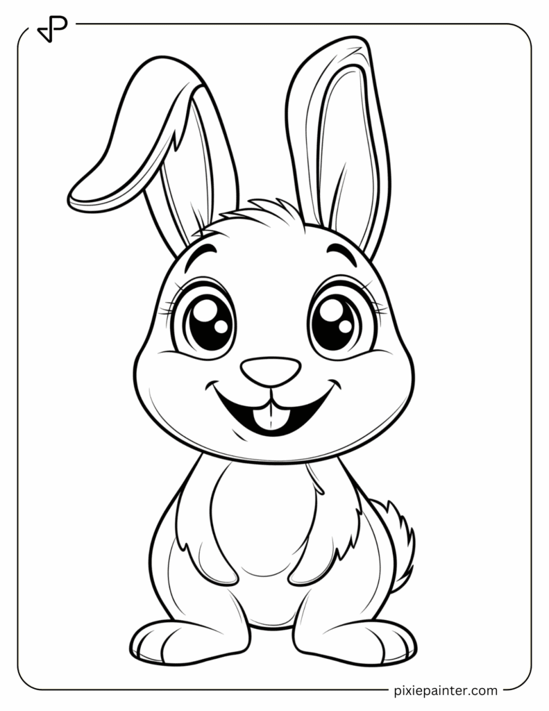 2. Happy Bunny Character -Cute Coloring Pages