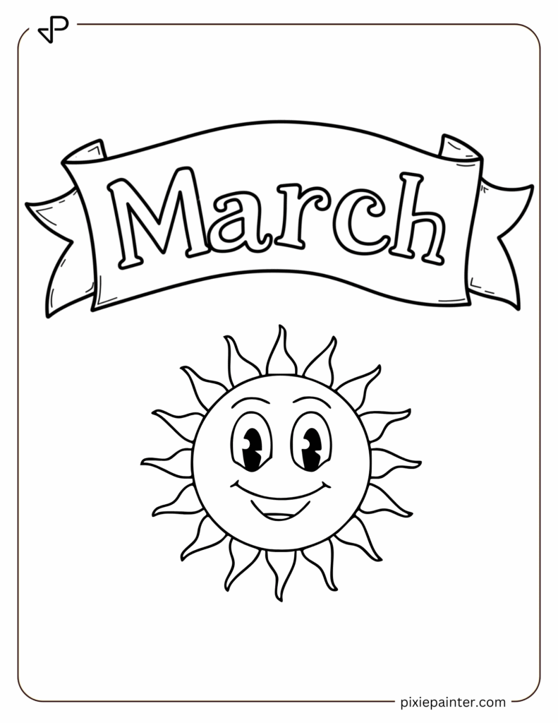 4. Simple March Banner with Sun -Coloring Pages