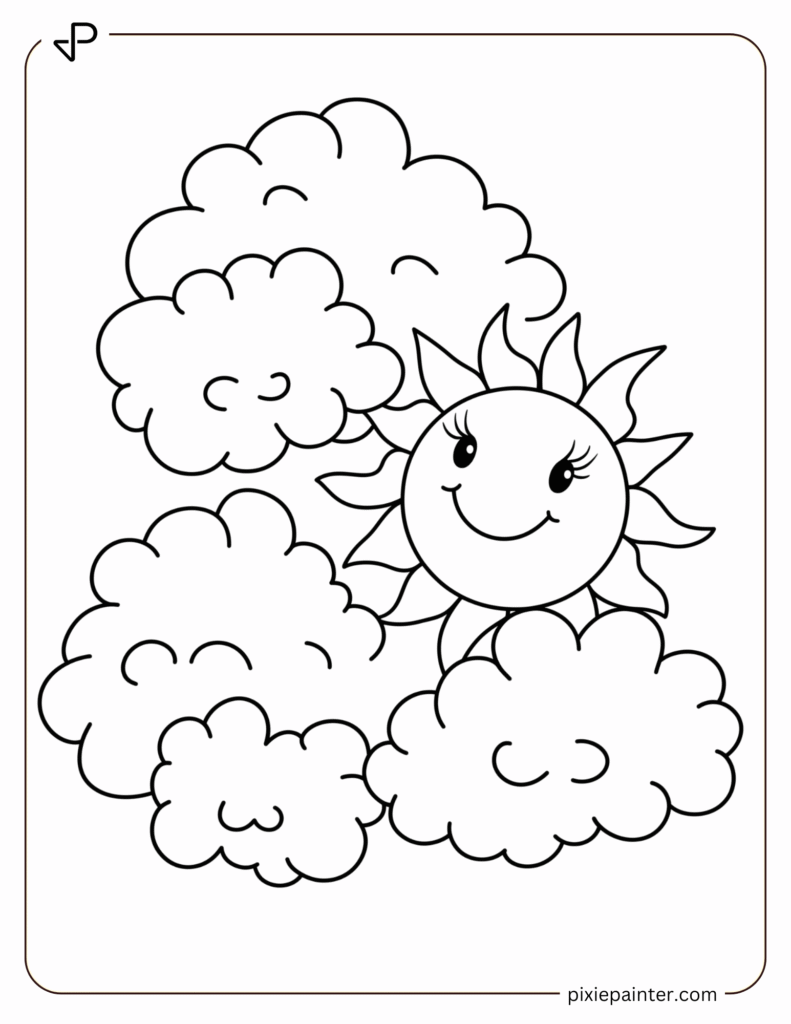 5. Happy Sun Peeking Through March Clouds -Coloring Pages