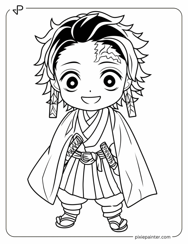 6. Chibi Tanjiro Smiling -Character Coloring Pages