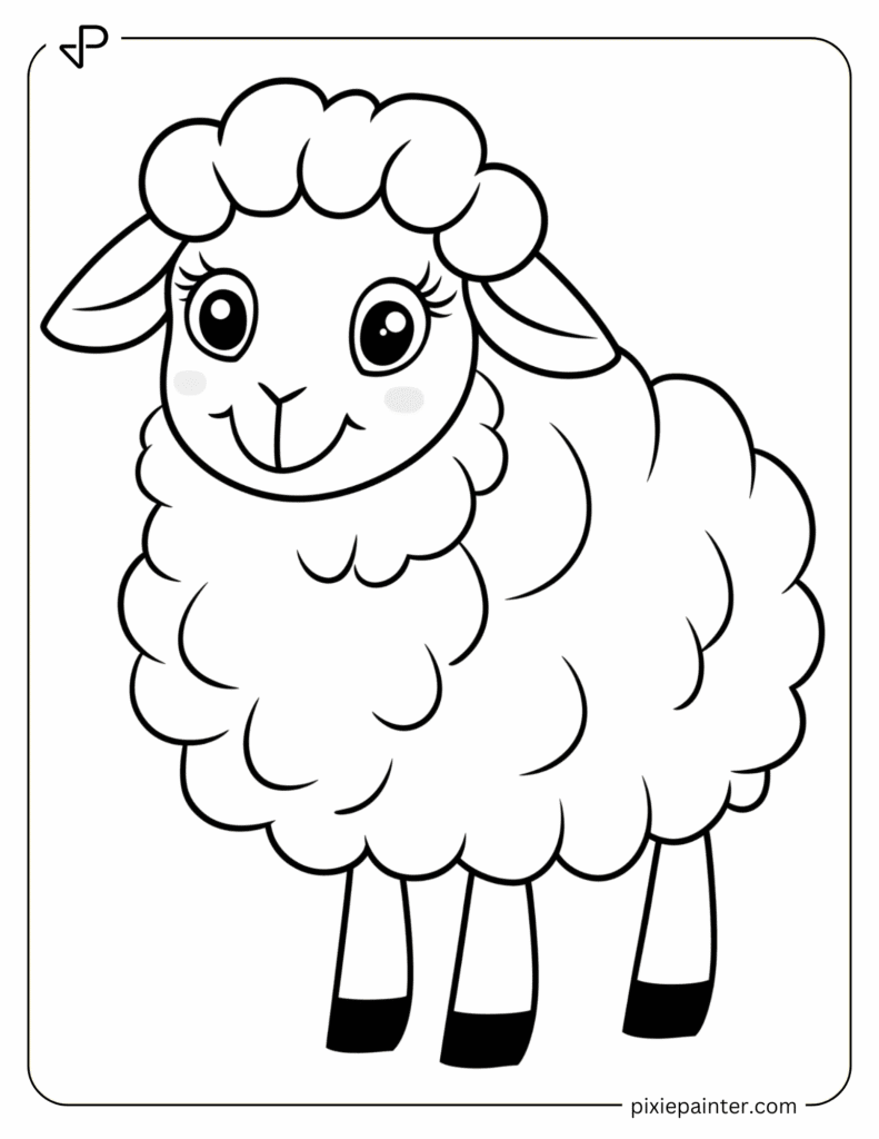 6. Fluffy Sheep Character -Cute Coloring Pages