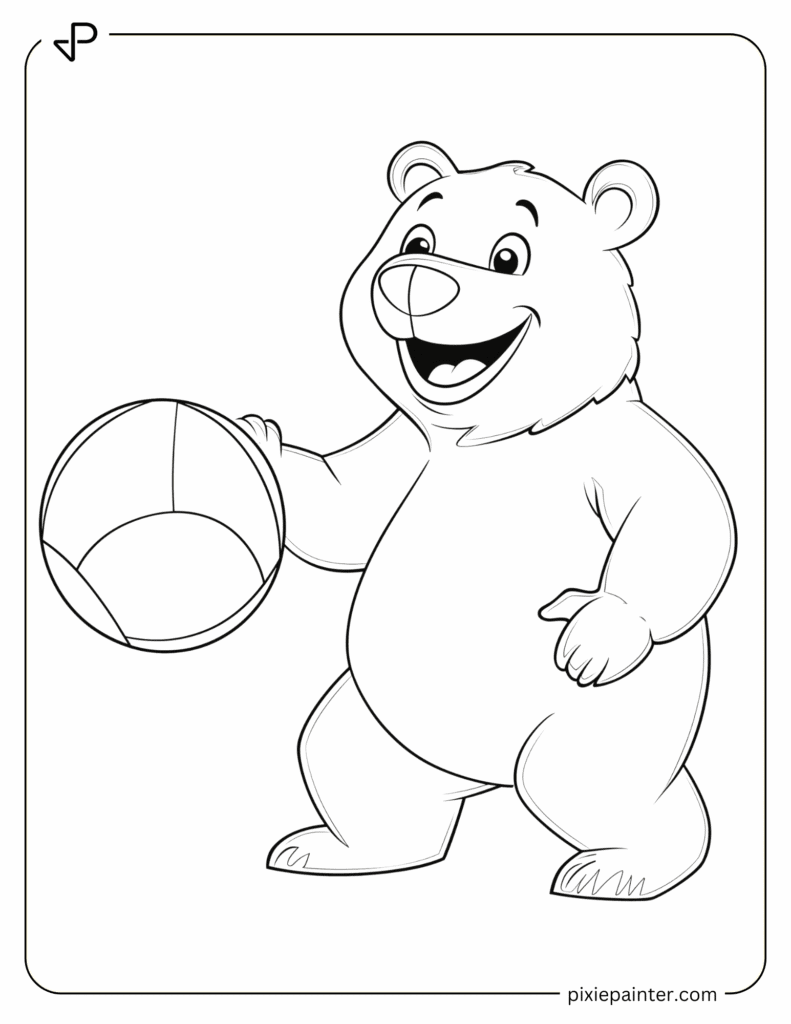 13. Happy Bear Playing With Balls- Coloring pages