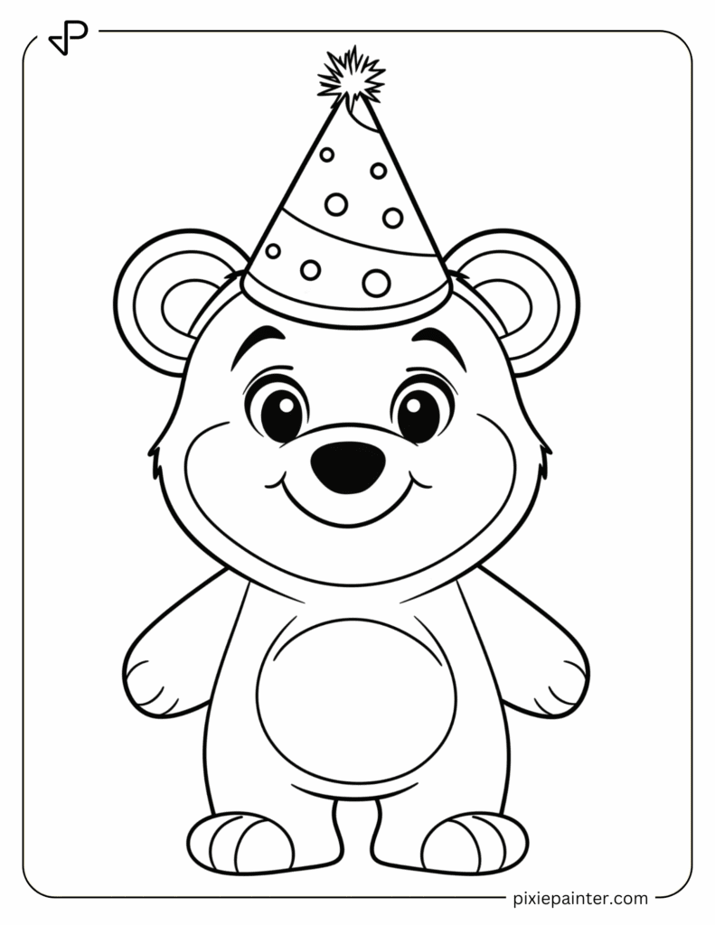 16. Bear Wearing a Party Hat and Smiling