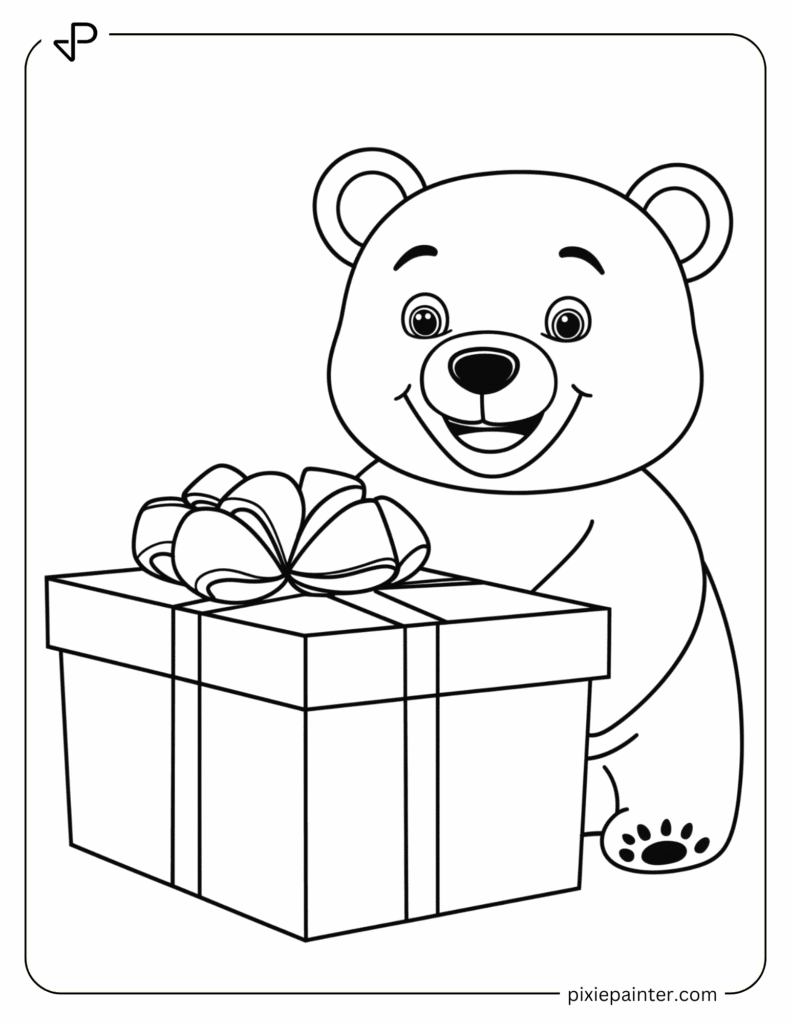 17. Smiling Bear Peeking From a Gift Box