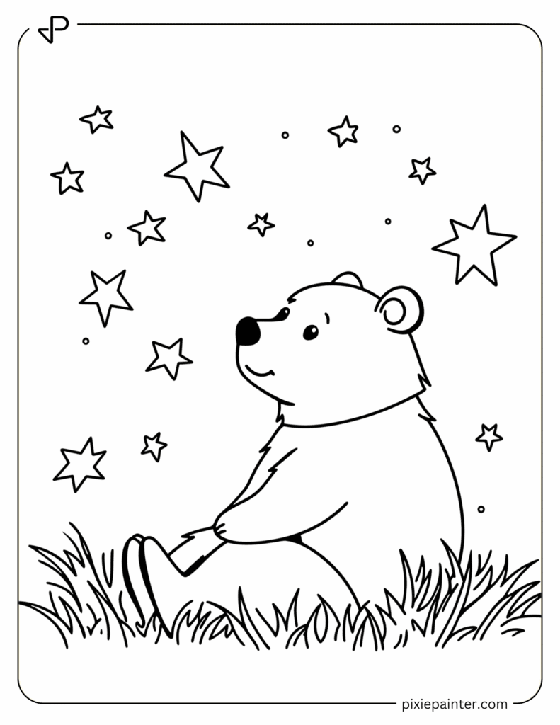 2. Baby Bear Sitting Under the Stars- Coloring pages