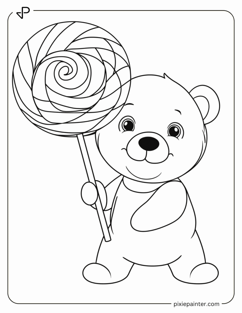 20. Baby Bear Holding a Big Lollipop