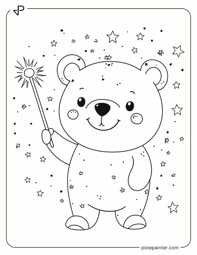 22. Cute Bear Holding a Magic Wand