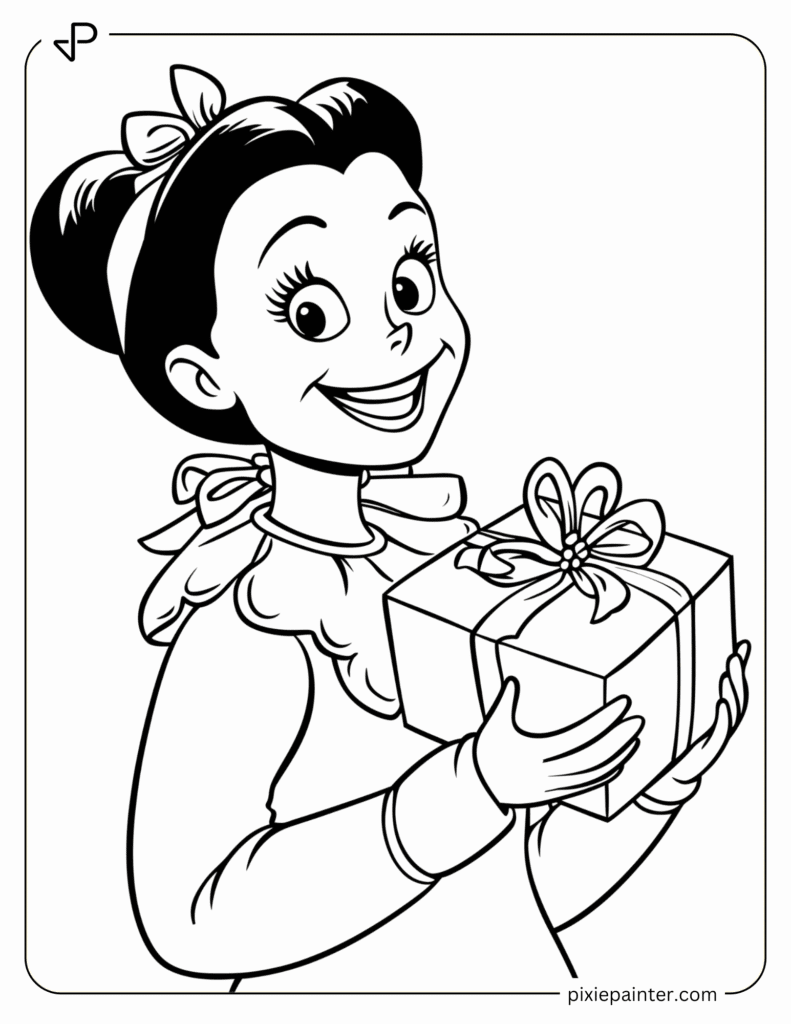 3. Cindy Lou Who Holding a Gift-whoville characters coloring pages
