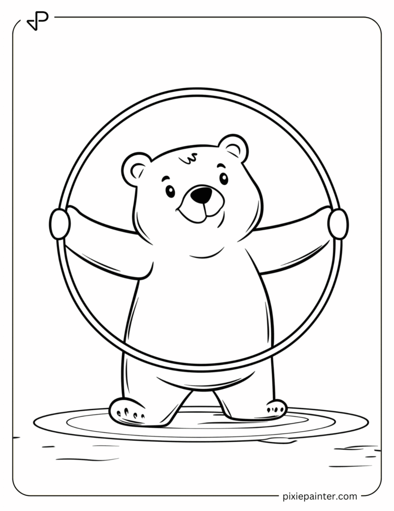 3. Happy Bear Spinning a Hula Hoop- Coloring pages