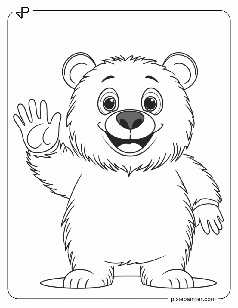 32. Fluffy Bear Waving With a Happy Face