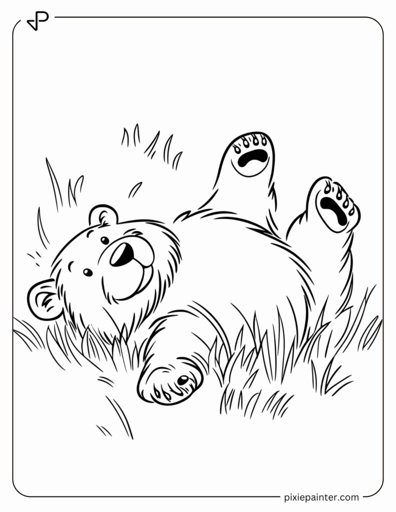 35. Playful Bear Rolling on the Grass