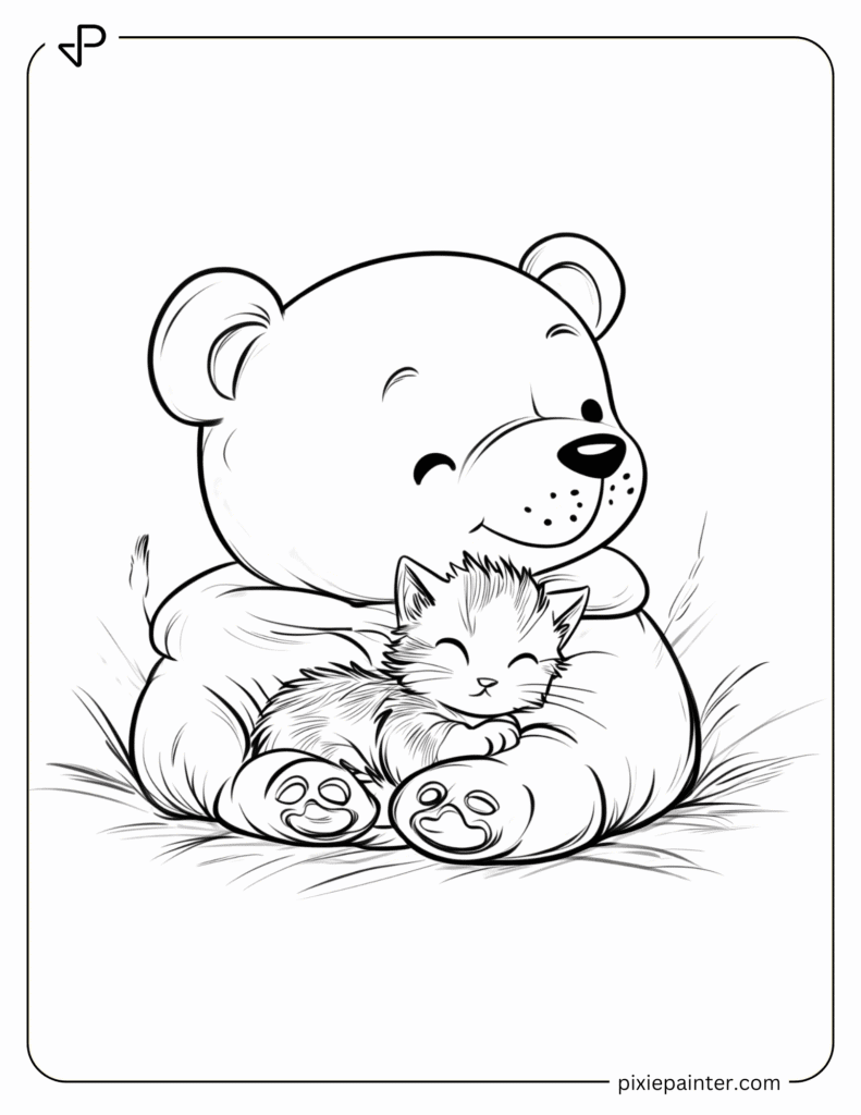 37. Bear Cuddling With a Tiny Kitten