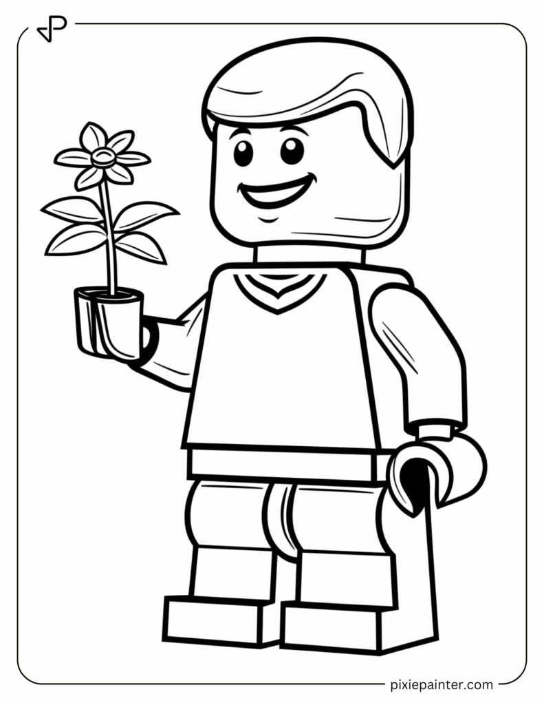 4. LEGO Character Holding A Flower-Character coloring pages