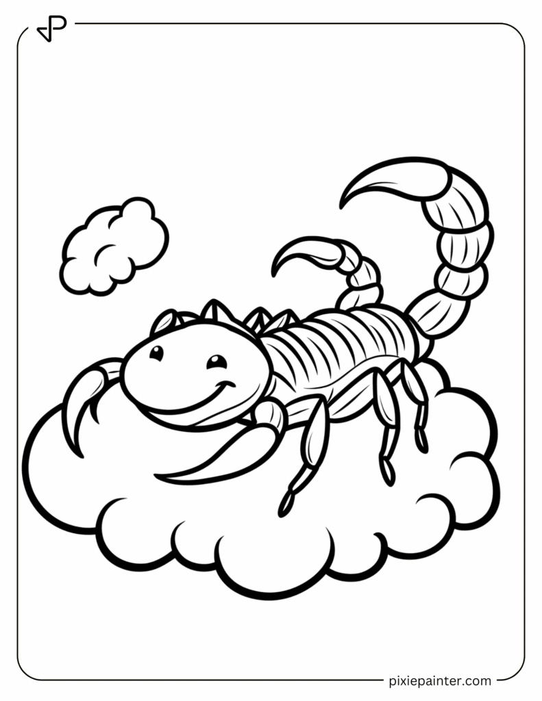 4. Scorpion Floating on Cloud - scorpion coloring pages