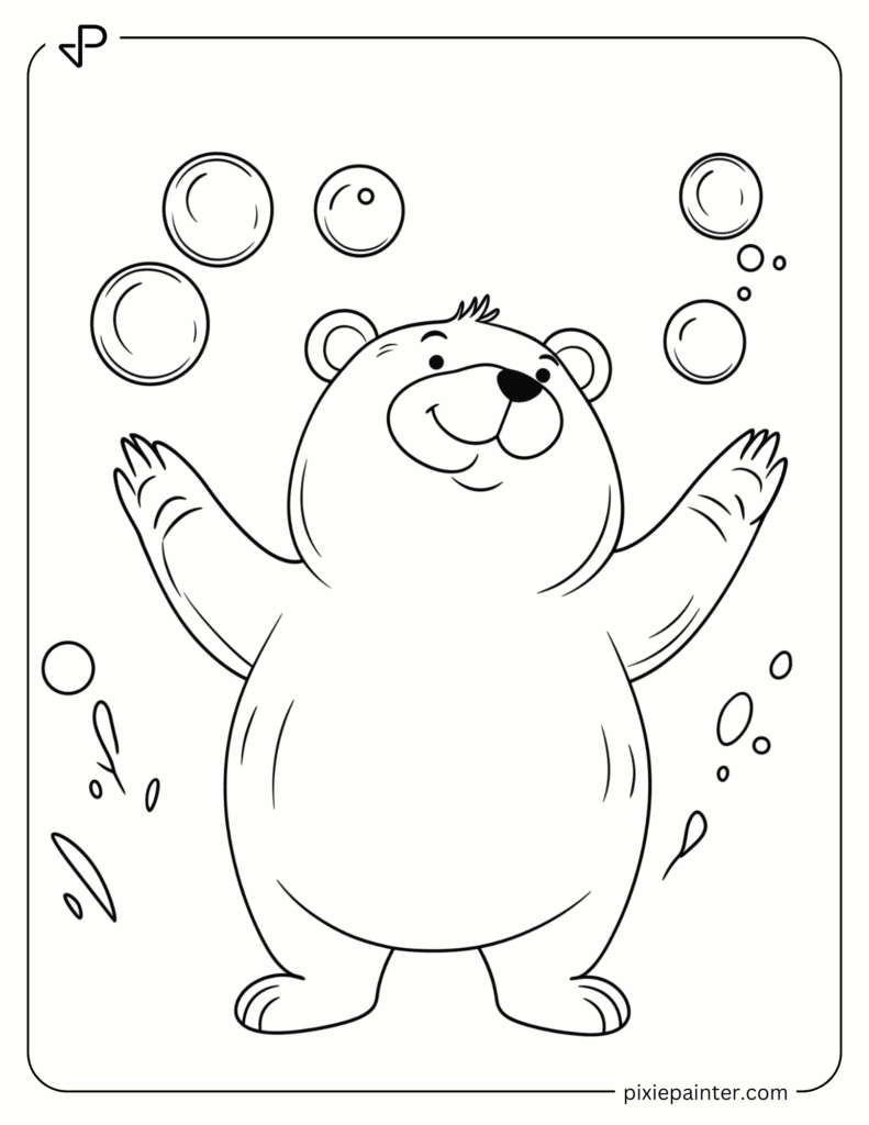 5. Bear Playing With Bubbles Happily- Coloring pages