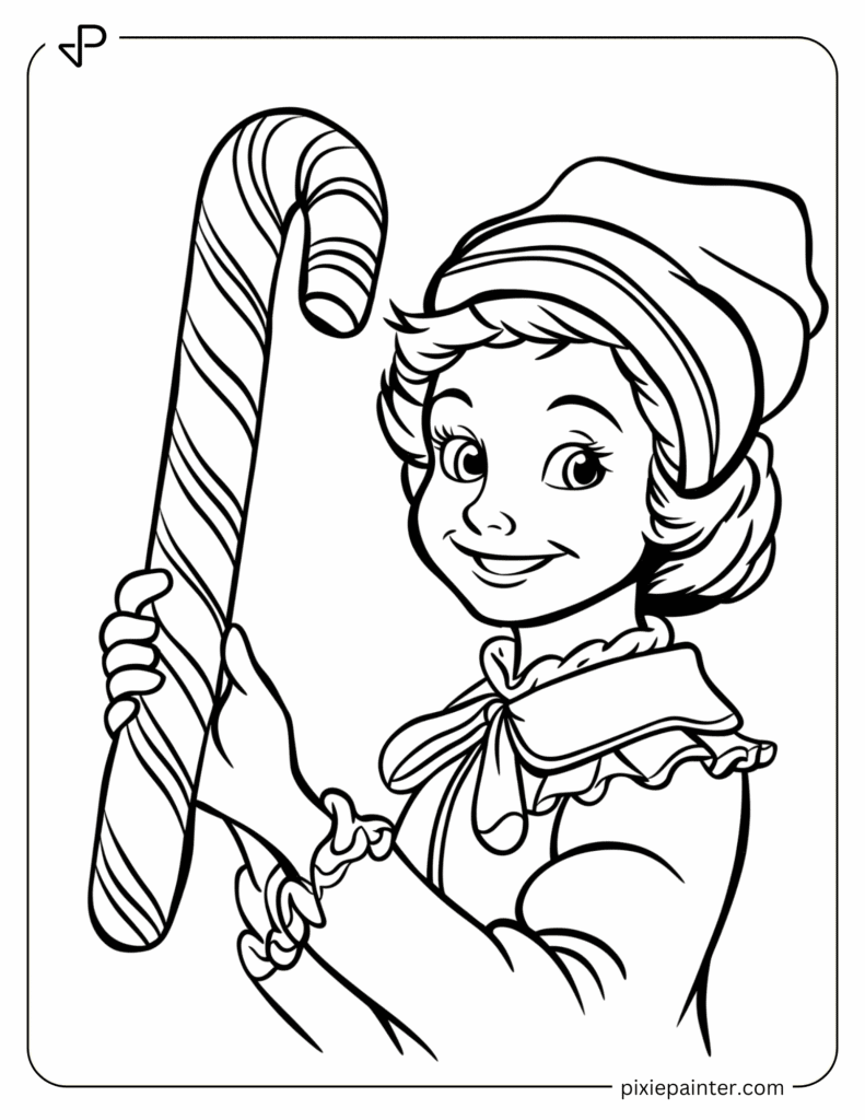 7. Cindy Lou Who Holding a Candy Cane-whoville characters coloring pages