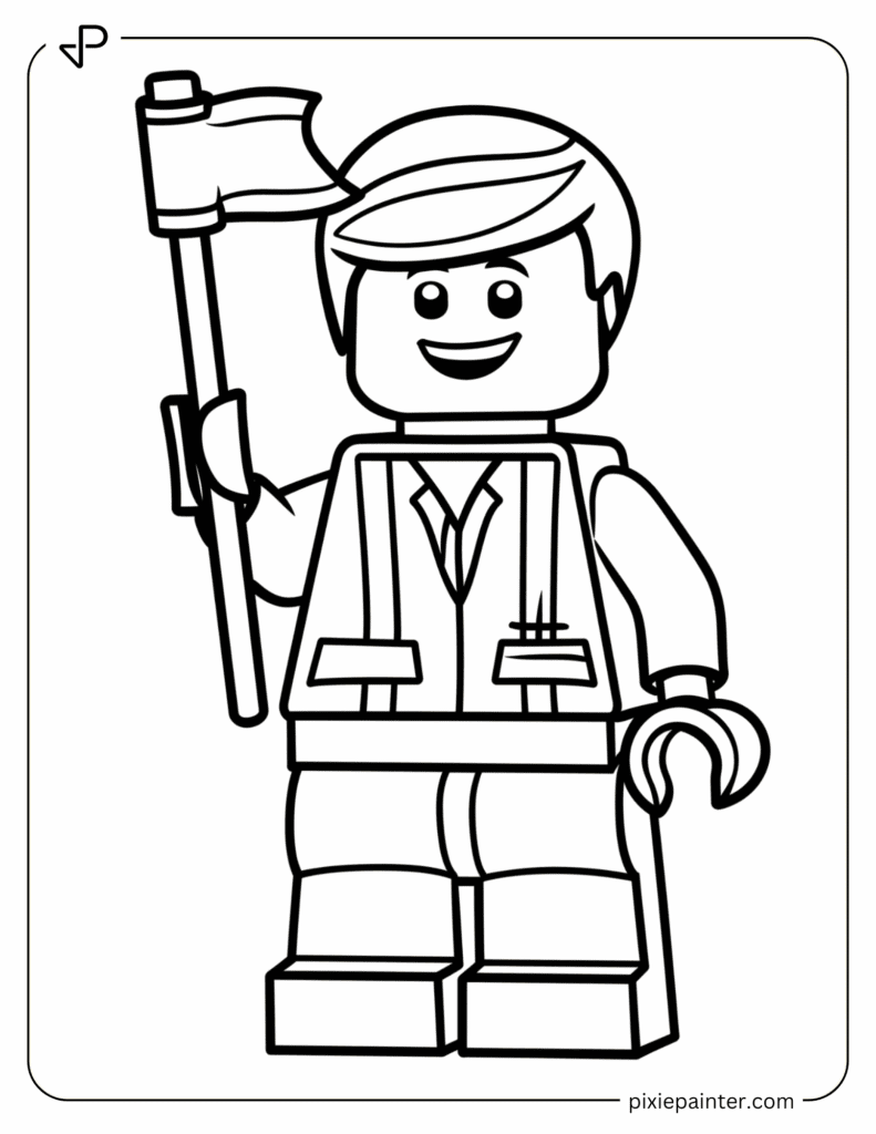 7. LEGO Character Holding a Flag-Character coloring pages