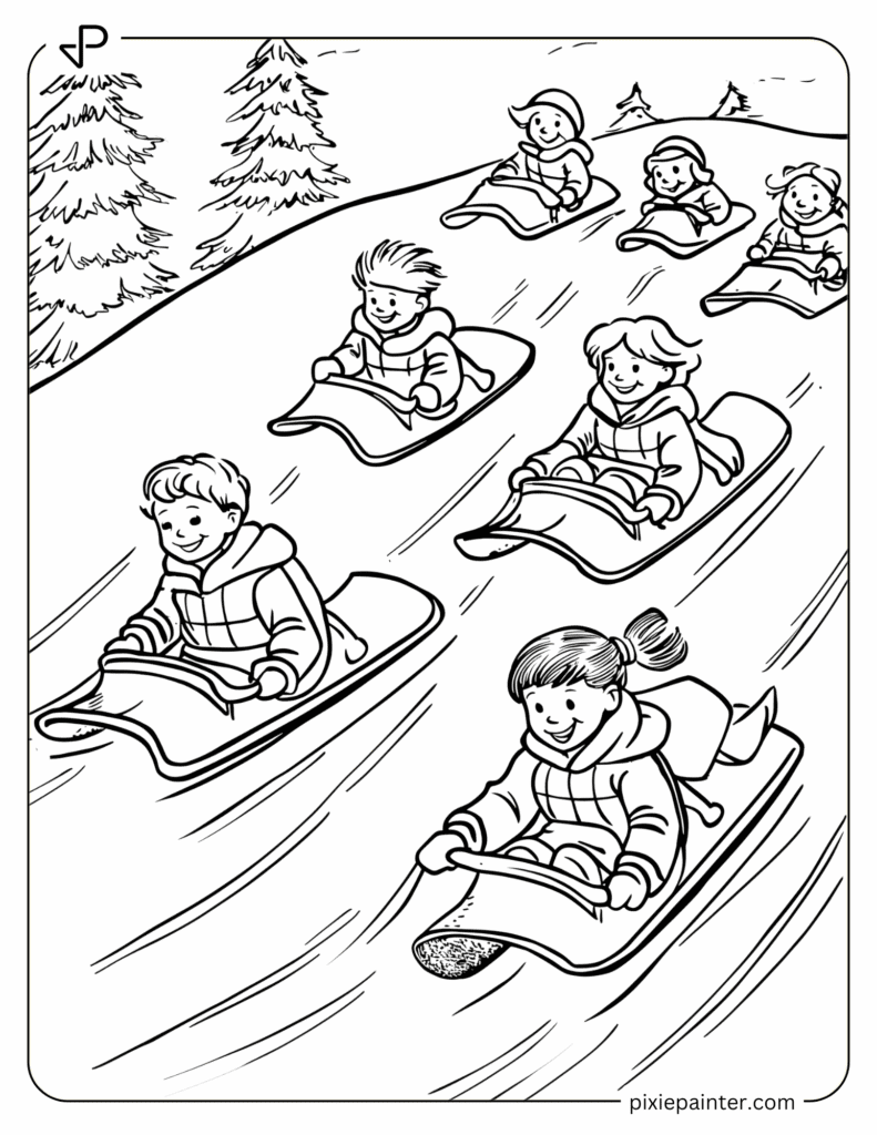 8. Whoville Kids Sledding-whoville characters coloring pages