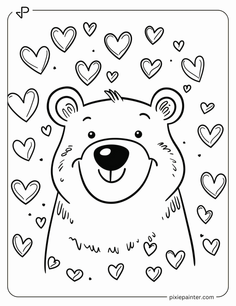 9. Cute Bear in Love- Coloring pages
